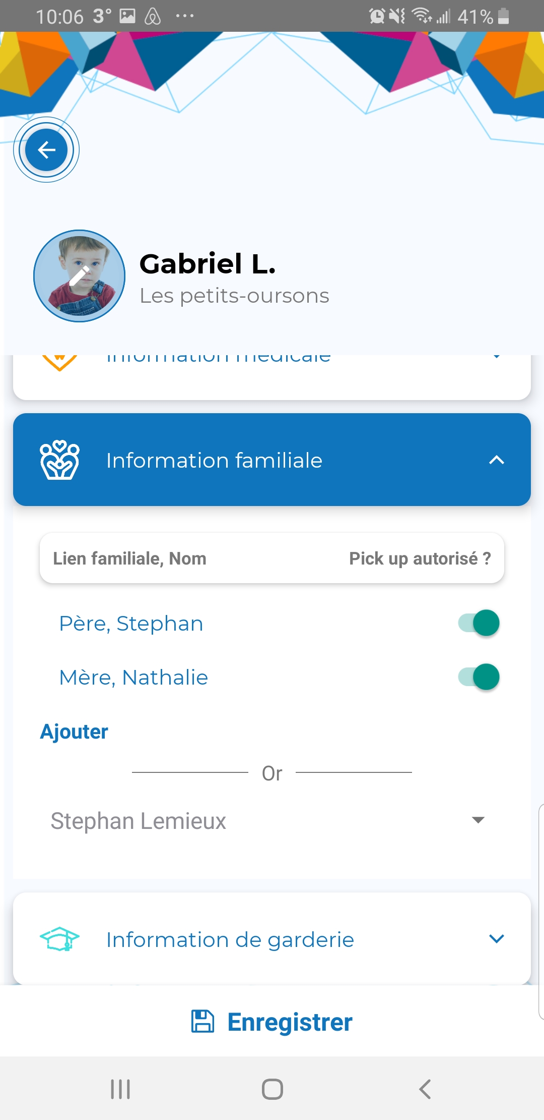 Profil parents — informations famille